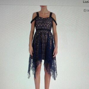 Self-Portrait Circle Blue Asymmetrical Hem Lace Dress